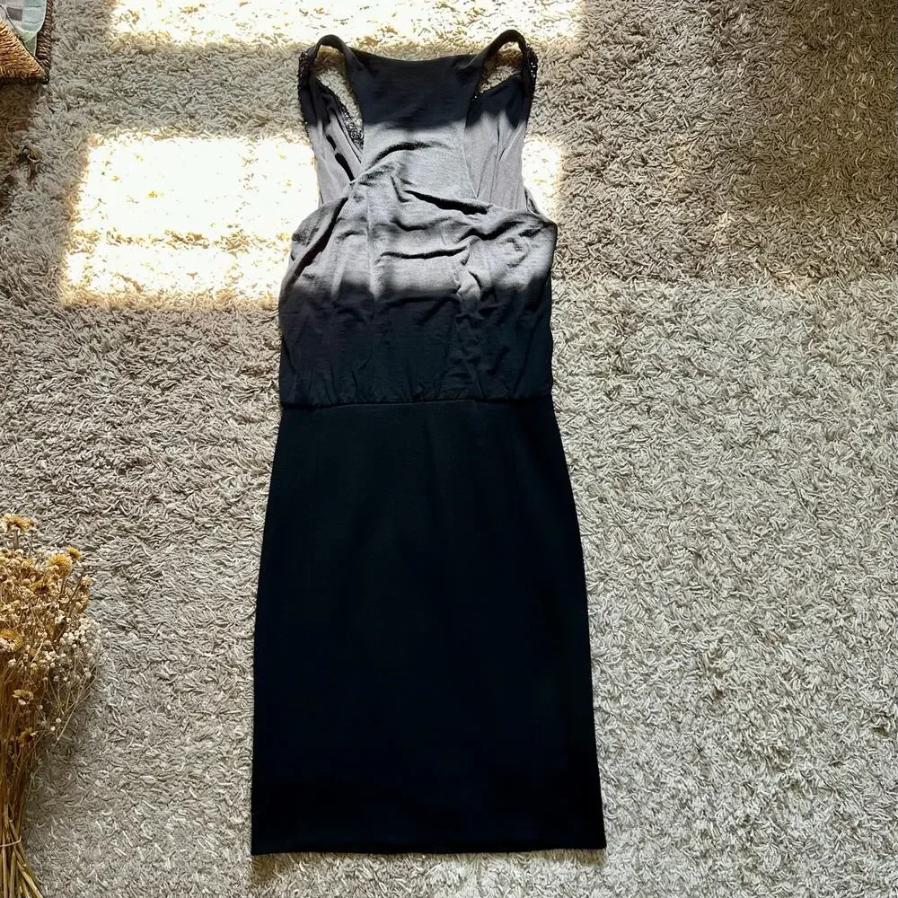 Black Tory Burch Sequin Sleeveless Pencil Dress Wool Nylon Women’s Size S